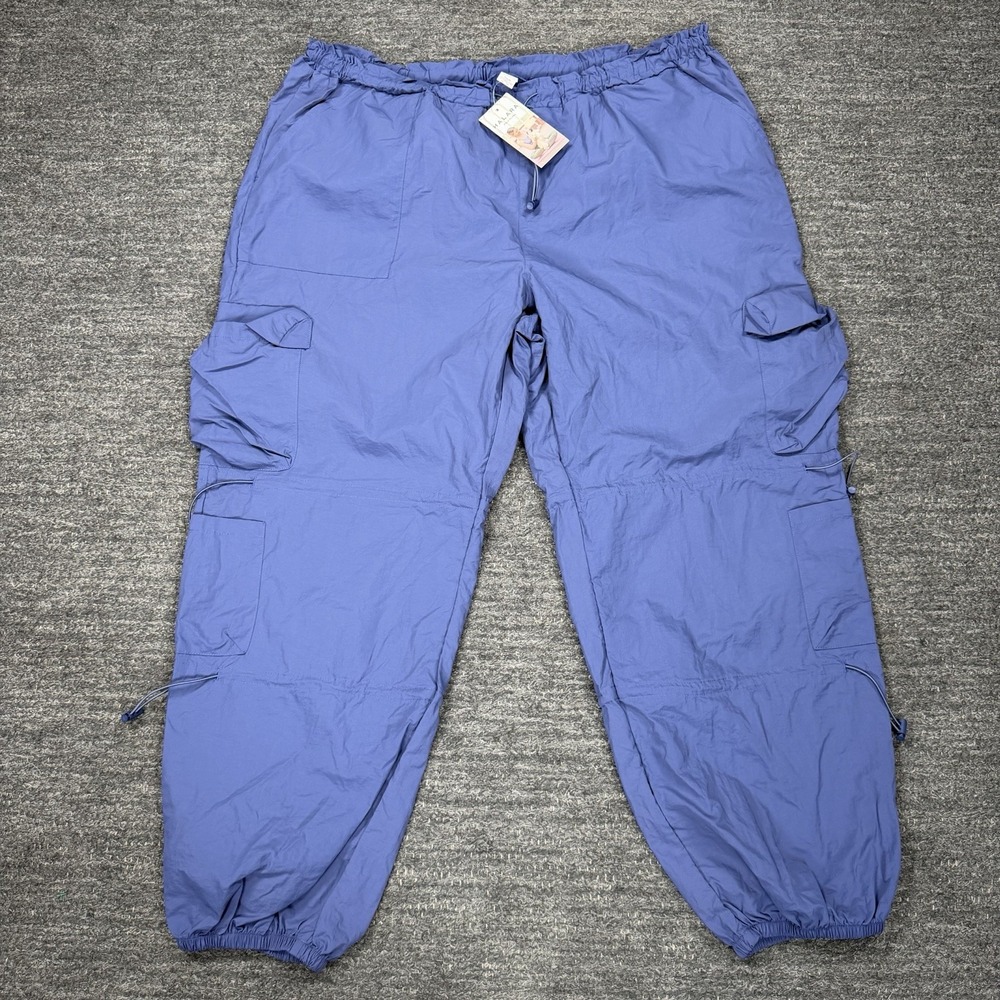 Halara Cargo Parachute Pants Women 2X Periwinkle Nylon Elastic Waist Tapered Leg
